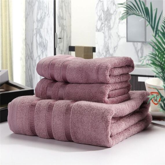Set di 3 asciugamani morbidi e morbidi in peluche, in fibra di bambù, in cotone, per il bagno (viola scuro)