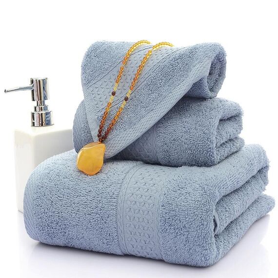 Set di asciugamani in cotone 3 pezzi/set, 1 asciugamano da bagno, 1 asciugamano per le mani, 1 asciugamano per il viso per il bagno dell'hotel (grigio blu)