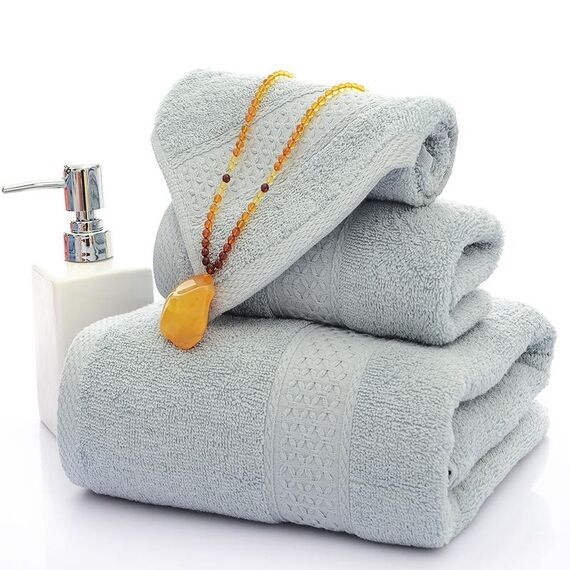 Set di asciugamani in cotone 3 pezzi/set, 1 asciugamano da bagno, 1 asciugamano per le mani, 1 asciugamano per il viso per il bagno dell'hotel (grigio)