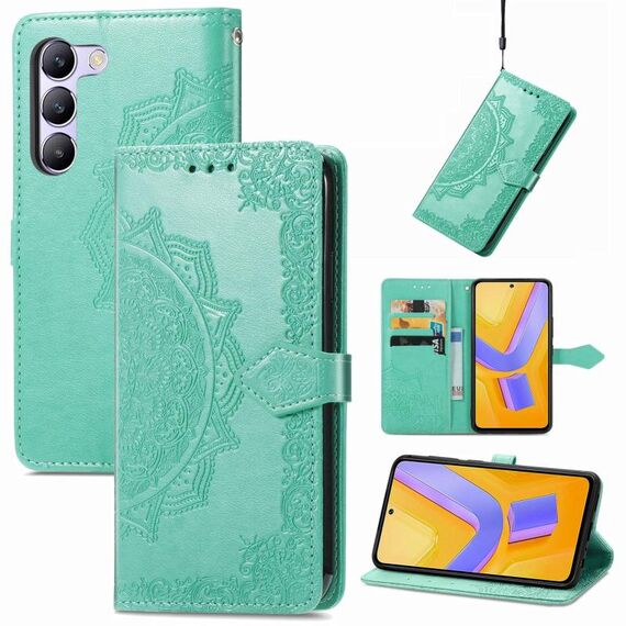 Per vivo V40 SE Custodia per telefono in pelle goffrata con motivo mandala (verde)