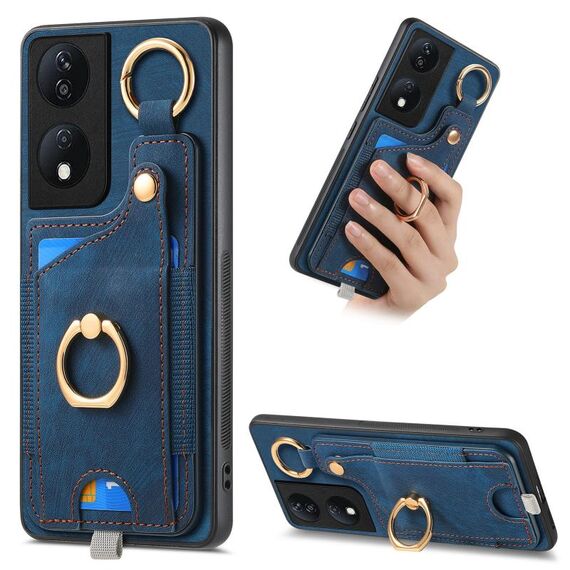 Per Honor X7b Custodia per telefono con anello e anello di sospensione in stile retrò (blu)
