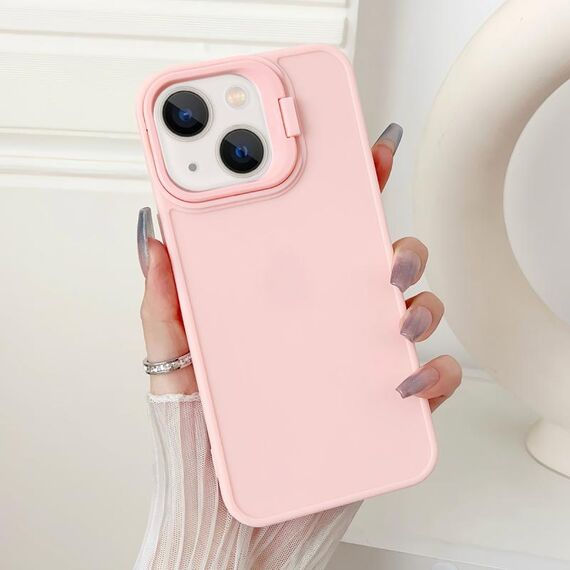 Per iPhone 14 Plus Custodia per telefono antiurto con supporto per telaio dell'obiettivo (rosa)