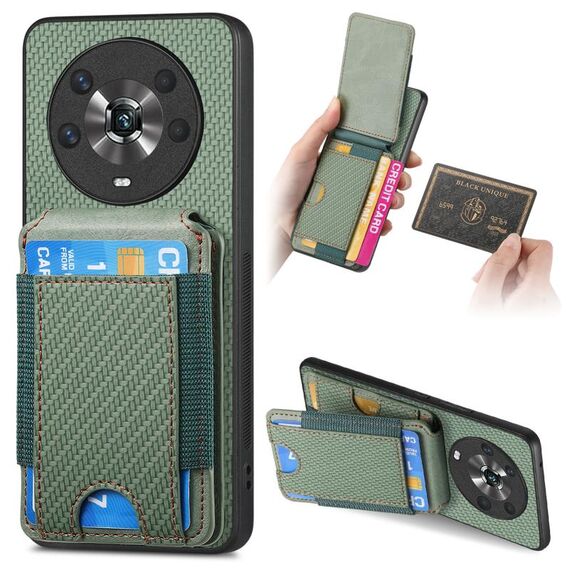 Per Honor Magic4 5G Custodia per telefono con supporto a portafoglio verticale in fibra di carbonio (verde)