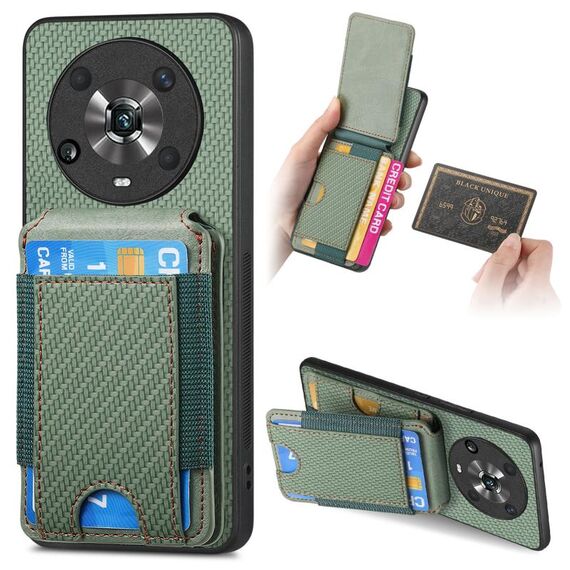 Custodia per telefono con supporto a portafoglio verticale in fibra di carbonio per Honor Magic4 Pro (verde)