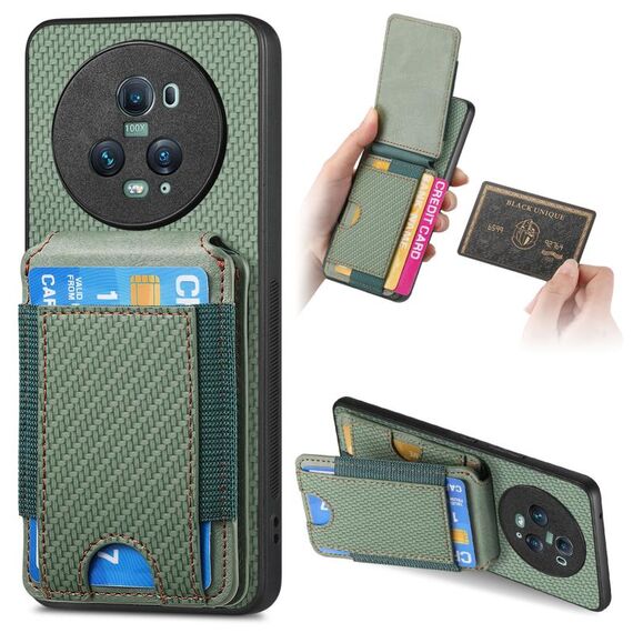 Per Honor Magic5 Pro Custodia per telefono con supporto a portafoglio verticale in fibra di carbonio (verde)