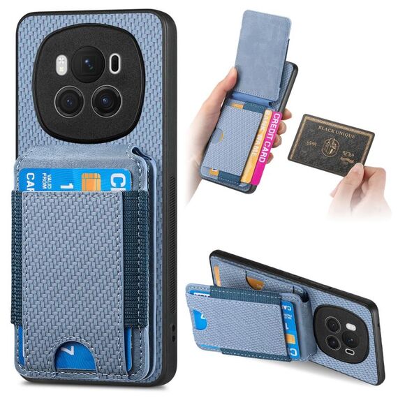 Per Honor Magic6 Custodia per telefono con supporto a portafoglio verticale in fibra di carbonio (blu)