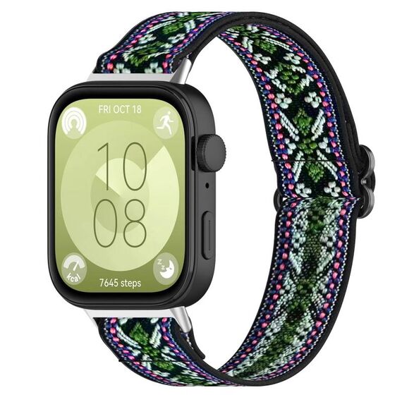 Per Huawei Watch Fit 3 Cinturino elastico in nylon stile etnico (verde viola)