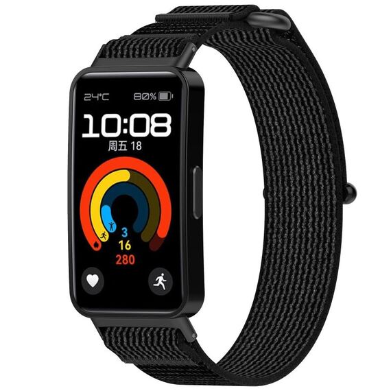 Per cinturino dell'orologio con chiusura a strappo in nylon Huawei Band 9 (nero grigio)