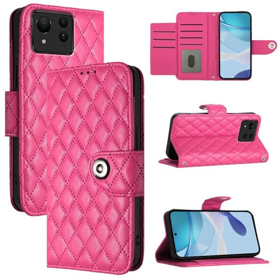Custodia per telefono in pelle con texture ultra rombica per Asus Zenfone 11 con cordino (rosa rosso)