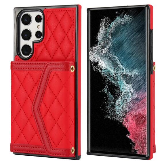 Per Samsung Galaxy S22 Ultra 5G Custodia per telefono con struttura rombica e cordino lungo (rosso)