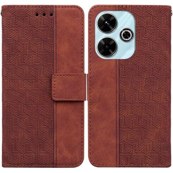 Custodia per telefono in pelle goffrata geometrica Xiaomi Redmi 13 4G (marrone)
