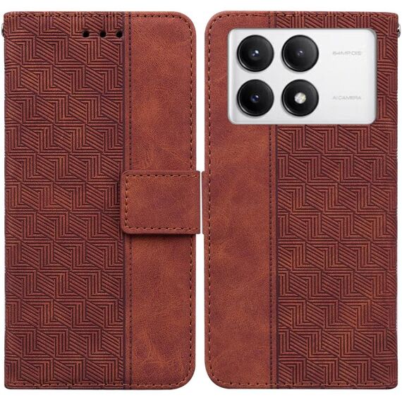 Custodia per telefono in pelle con goffratura geometrica Xiaomi Redmi K70 Pro / K70 (marrone)