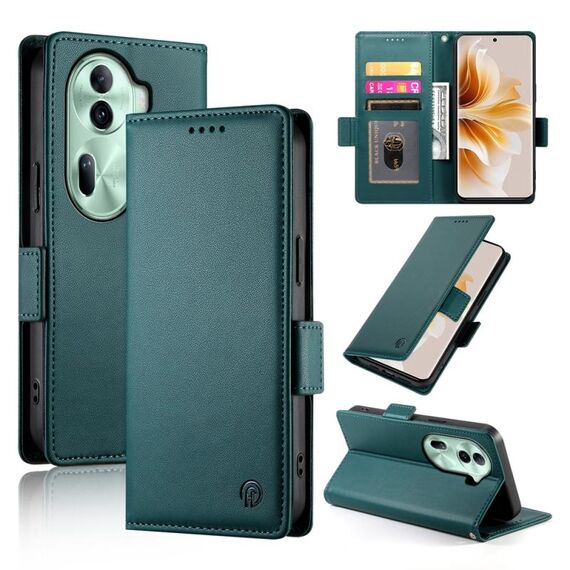Per OPPO Reno11 Pro 5G Custodia per telefono in pelle smerigliata magnetica con fibbia laterale globale (verde scuro)