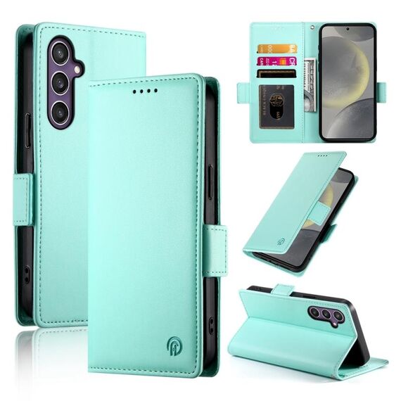 Custodia per telefono in pelle smerigliata magnetica con fibbia laterale per Samsung Galaxy S24 5G (verde menta)