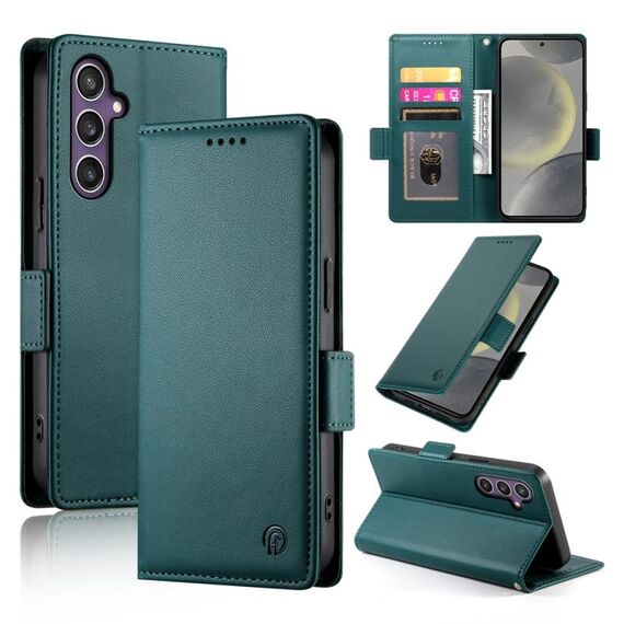 Custodia per telefono in pelle smerigliata magnetica con fibbia laterale per Samsung Galaxy S24 5G (verde scuro)
