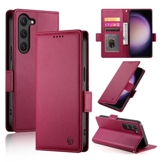 Custodia per telefono in pelle smerigliata magnetica con fibbia laterale per Samsung Galaxy S23 5G (vino rosso)