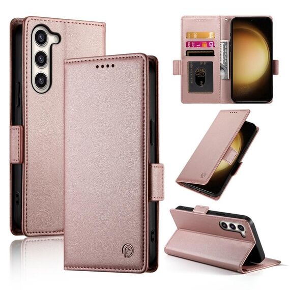 Custodia per telefono in pelle smerigliata magnetica con fibbia laterale per Samsung Galaxy S23+ 5G (oro rosa)