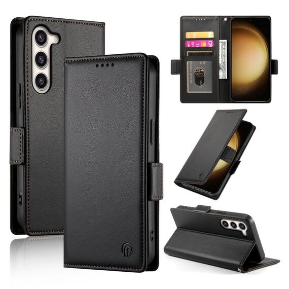 Custodia per telefono in pelle smerigliata magnetica con fibbia laterale per Samsung Galaxy S23+ 5G (nera)