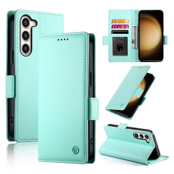 Custodia per telefono in pelle smerigliata magnetica con fibbia laterale per Samsung Galaxy S23+ 5G (verde menta)