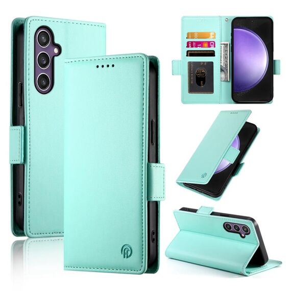 Custodia per telefono in pelle smerigliata magnetica con fibbia laterale per Samsung Galaxy S23 FE 5G (verde menta)