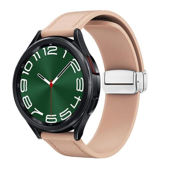 Cinturino per orologio in pelle siliconica con fibbia magnetica argento da 20 mm (rosa)