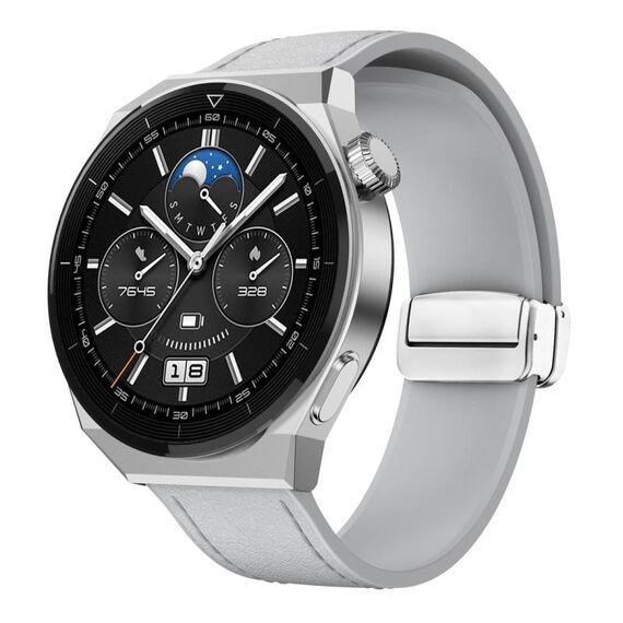 Cinturino per orologio in pelle siliconica con fibbia magnetica argento da 22 mm (grigio)