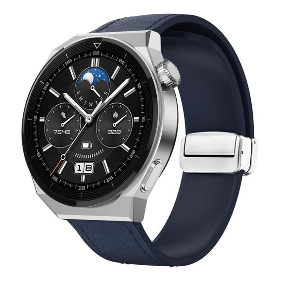 Cinturino per orologio in pelle siliconica con fibbia magnetica argento da 22 mm (blu notte)