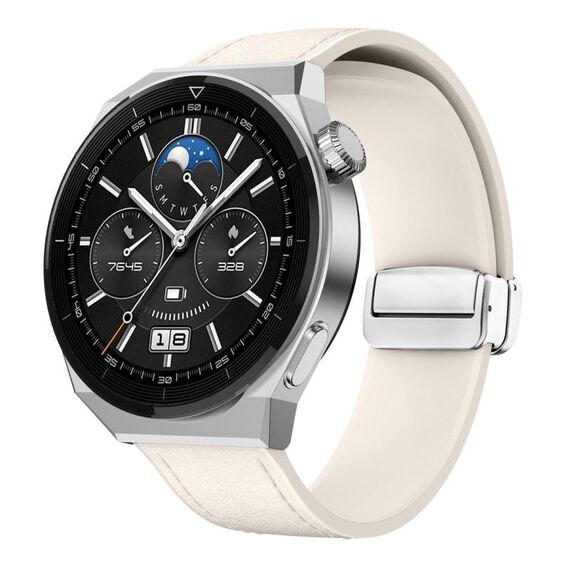 Cinturino per orologio in pelle siliconica con fibbia magnetica argento da 22 mm (Starlight)