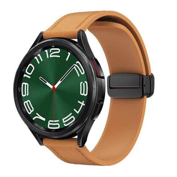 Cinturino per orologio in pelle siliconica con fibbia nera magnetica da 20 mm (marrone chiaro)