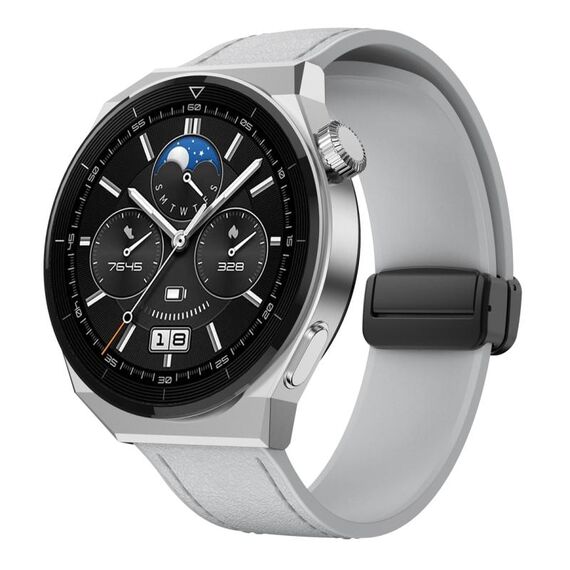 Cinturino per orologio in pelle siliconica con fibbia nera magnetica da 22 mm (grigio)