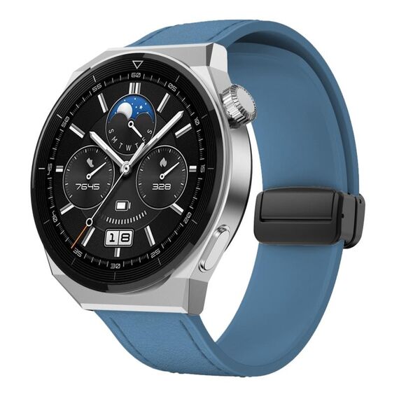 Cinturino per orologio in pelle siliconica con fibbia nera magnetica da 22 mm (blu)