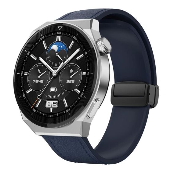 Cinturino per orologio in pelle siliconica con fibbia nera magnetica da 22 mm (blu notte)