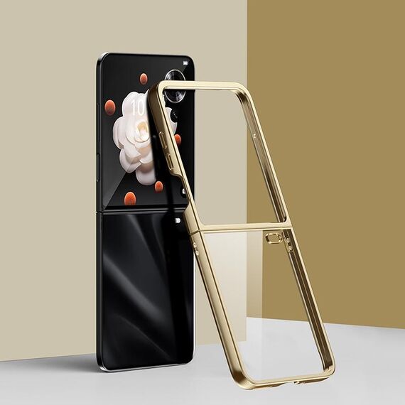 Custodia per telefono trasparente per PC con placca a copertura totale Honor Magic V Flip (oro)