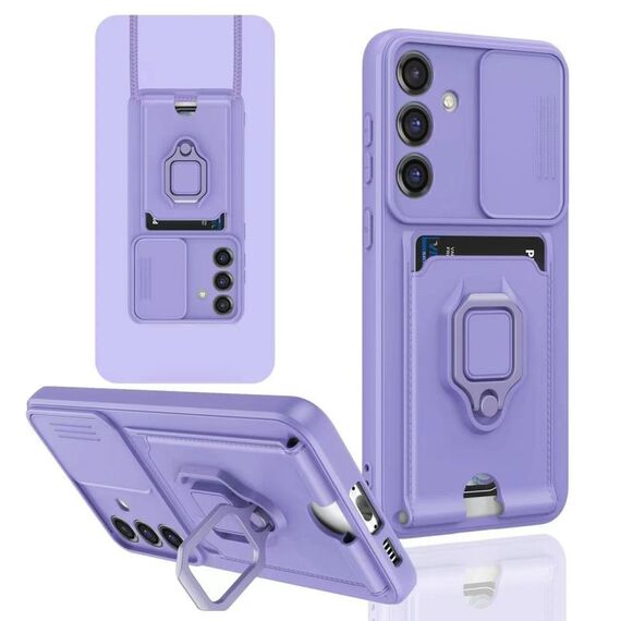Custodia per telefono in silicone con porta carte magnetica scorrevole Camshield per Samsung Galaxy S24+ 5G (viola chiaro)