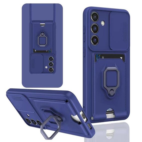 Custodia per telefono in silicone con porta carte magnetico scorrevole Camshield per Samsung Galaxy S22+ 5G (verde notte scuro)