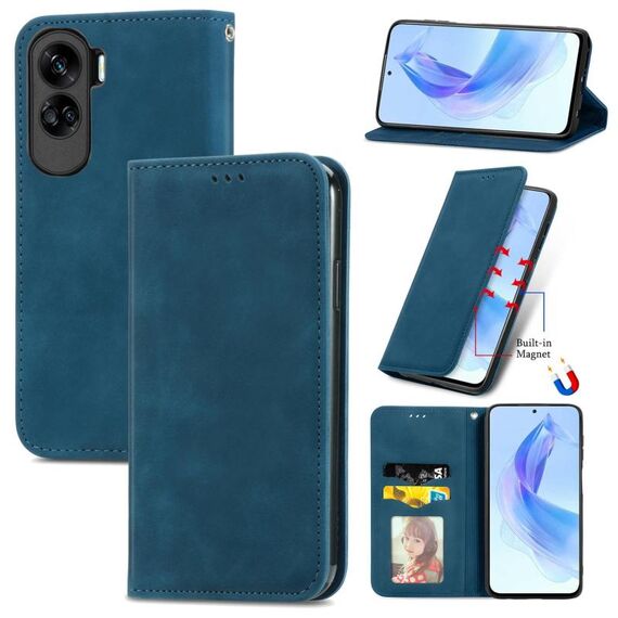 Per Honor 90 Lite Custodia per telefono in pelle con vibrazione magnetica retrò Skin Feel (blu)