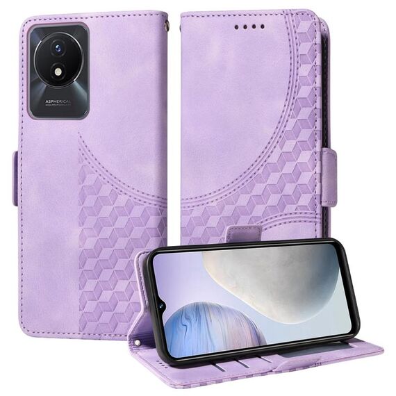 Custodia per telefono in pelle stellata con rombo in rilievo per vivo Y11 2023 / Y02 4G (viola)