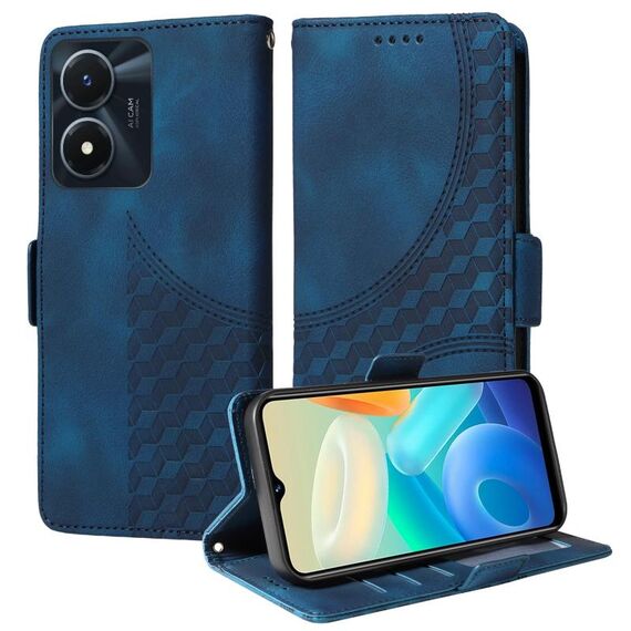 Custodia per telefono in pelle stellata con rombo in rilievo globale per vivo Y02s / Y56 5G (blu)