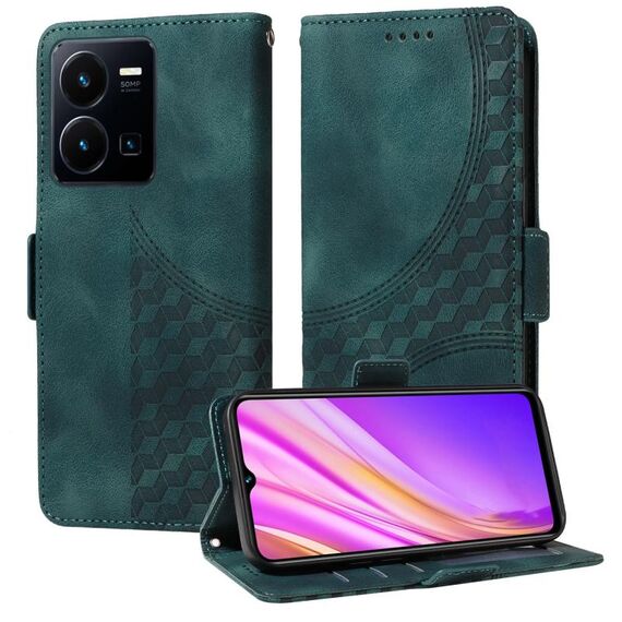 Custodia per telefono in pelle stellata con rombo goffrato per vivo Y35 4G / Y22s / Y22 (verde)