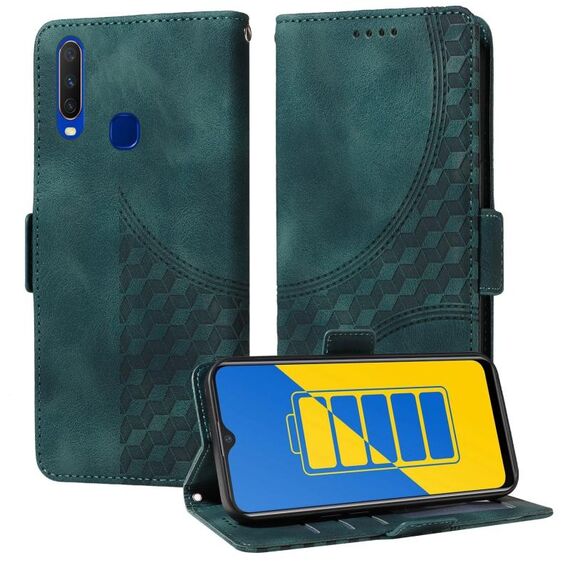Custodia per telefono in pelle stellata con rombo goffrato per vivo Y17 / Y15 / Y12 (verde)