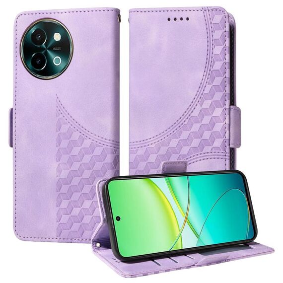 Custodia per telefono in pelle stellata con rombo in rilievo globale per vivo Y38 5G / T3x 5G (viola)