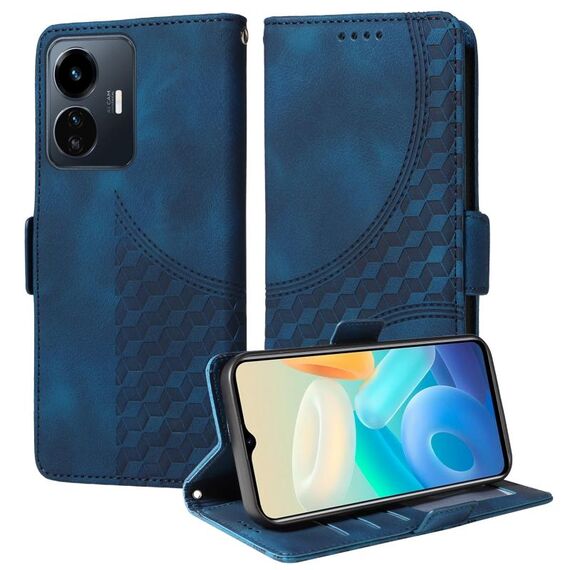 Per vivo Y77 5G / iQOO Z6 Lite Custodia per telefono in pelle con motivo a rombi e stelle in rilievo globale (blu)