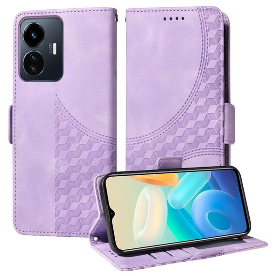 Per vivo Y77 5G / iQOO Z6 Lite Custodia per telefono in pelle con motivo a rombi e stelle in rilievo globale (viola)