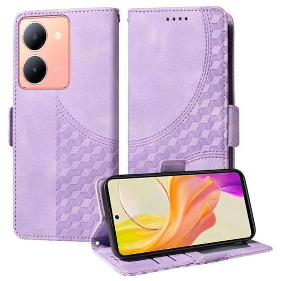 Custodia per telefono in pelle stellata con rombo in rilievo globale per vivo Y36 4G / 5G (viola)