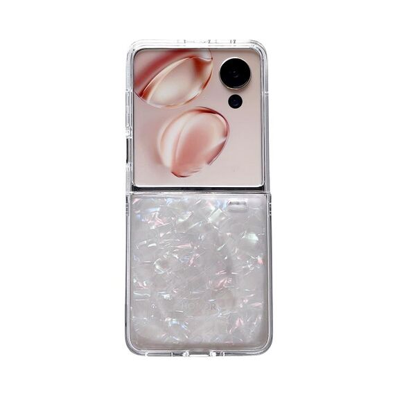 Custodia per telefono con texture a conchiglia perlata per Honor Magic V Flip (beige)