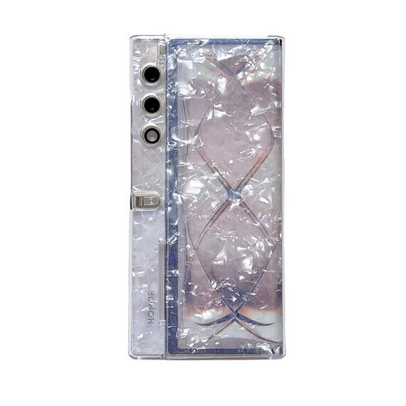 Custodia per telefono con texture a conchiglia perlata per borsa Honor Magic V (bianca)