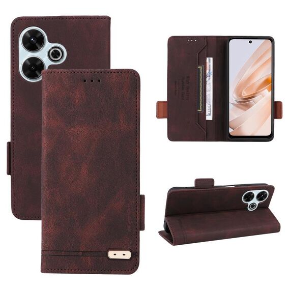 Custodia per telefono in pelle con chiusura magnetica globale per Xiaomi Redmi 13 4G (marrone)