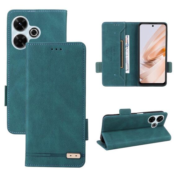 Custodia per telefono in pelle con chiusura magnetica globale per Xiaomi Redmi 13 4G (verde)