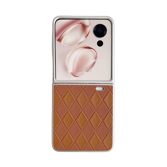 Custodia per telefono in pelle a quadretti a forma di diamante con vernice perlescente per Honor Magic V Flip (marrone)