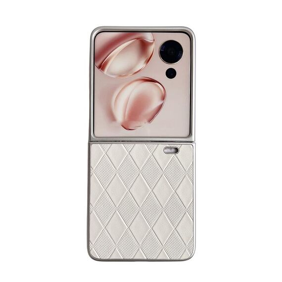 Custodia per telefono in pelle a quadretti a forma di diamante con vernice perlescente per Honor Magic V Flip (argento)